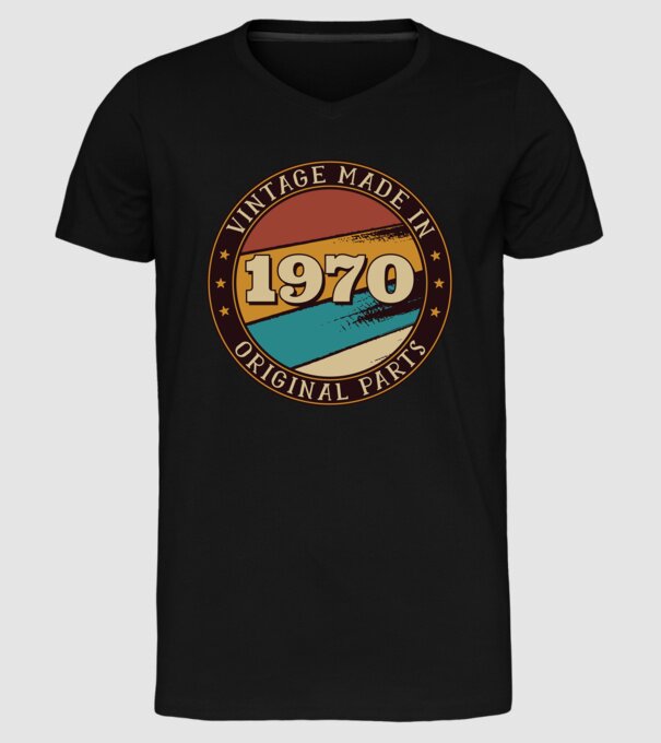 Vintage Made in 1970 Original Parts Retro Birthday model negru pe tricou
