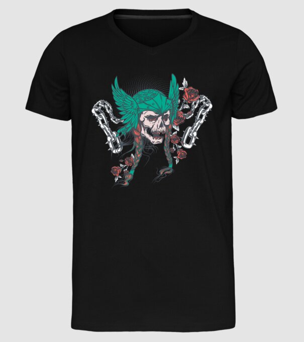 Vintage Craniu Viking model negru pe tricou