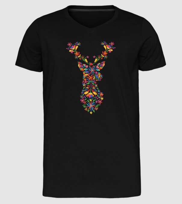 Cerb cu motive florale Floral model negru pe tricou