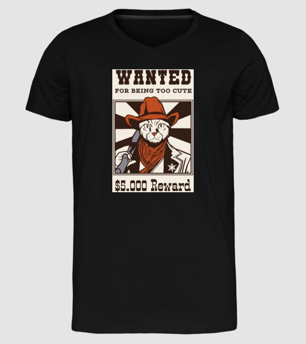 Wanted for being too cute Cowboy cu pisică model negru pe tricou