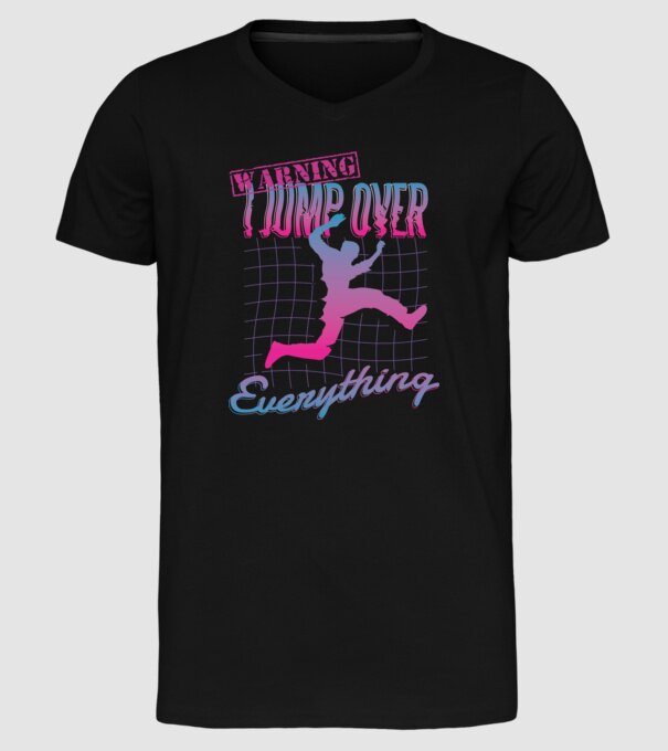 Warning I Jump over everything Parkour model negru pe tricou