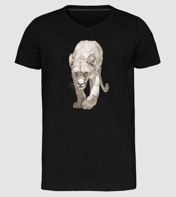 white lion model negru pe tricou