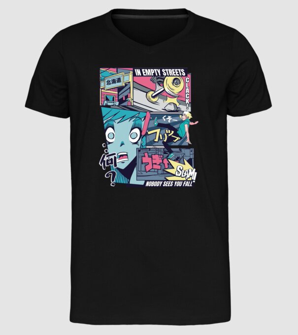 Anime Vaporwave Benzi desenate Skateboard model negru pe tricou