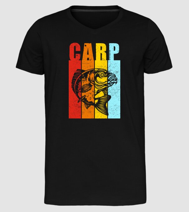 Carp Pescuit model negru pe tricou