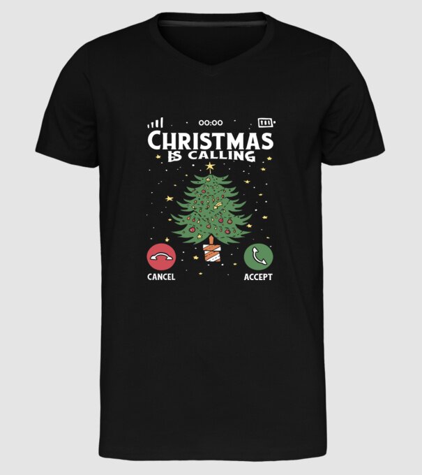 Christmas is calling model negru pe tricou