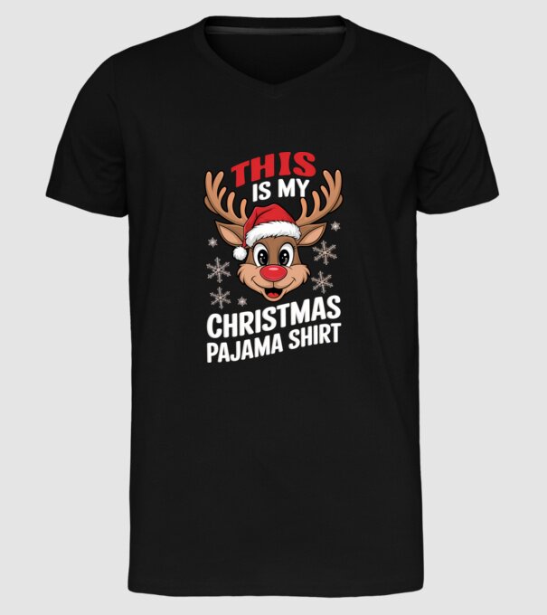 Christmas Pajama Reindeer Negru model negru pe tricou