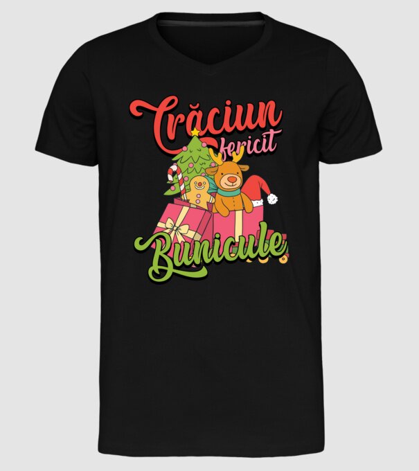CRĂCIUN FERICIT BUNICULE model negru pe tricou