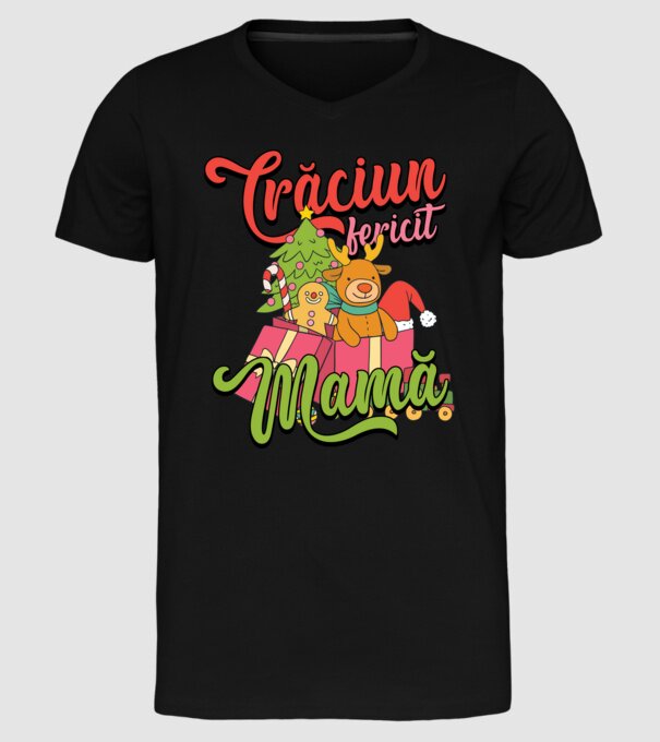 CRĂCIUN FERICIT MAMĂ model negru pe tricou