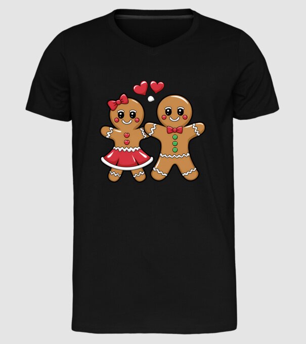 cuplu de turtă dulce în dragoste model negru pe tricou