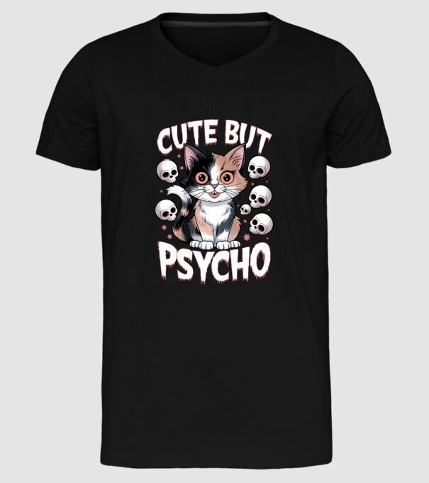 Cute, but Psycho pisică Negru model negru pe tricou