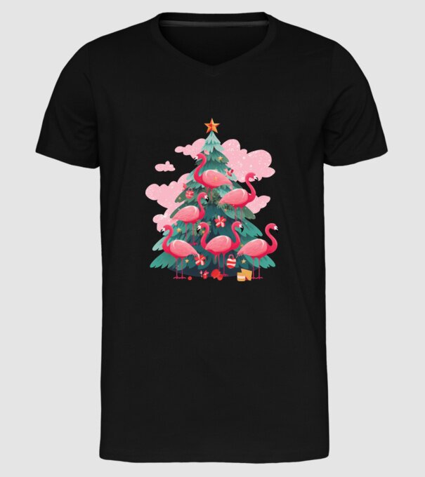 flamingo pom de Crăciun model negru pe tricou