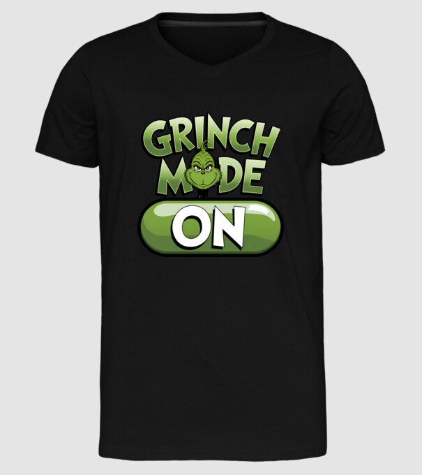 Grinch mode ON model negru pe tricou