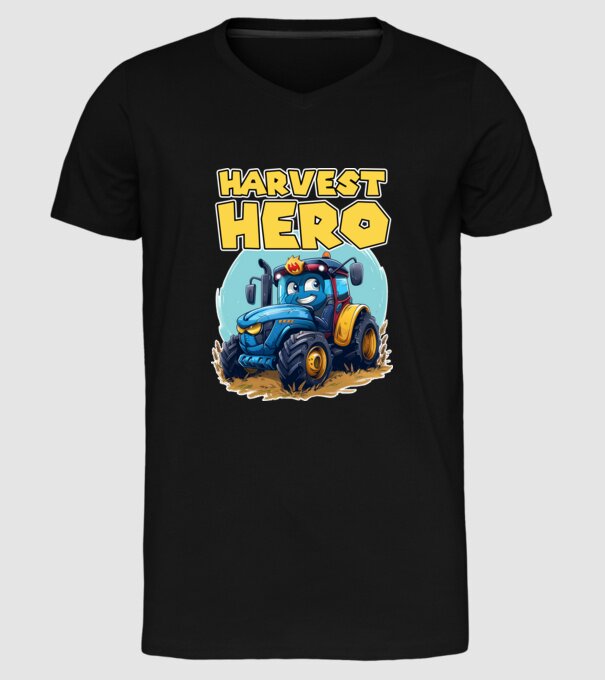 Harvest Hero Tractor model negru pe tricou