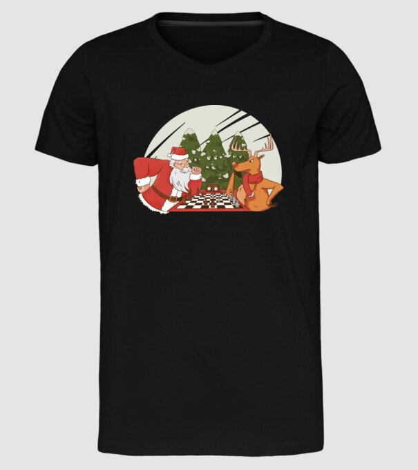 Meci de șah cu Moș Crăciun model negru pe tricou