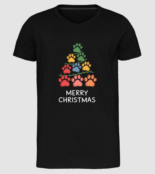 Merry Christmas Paws Negru model negru pe tricou