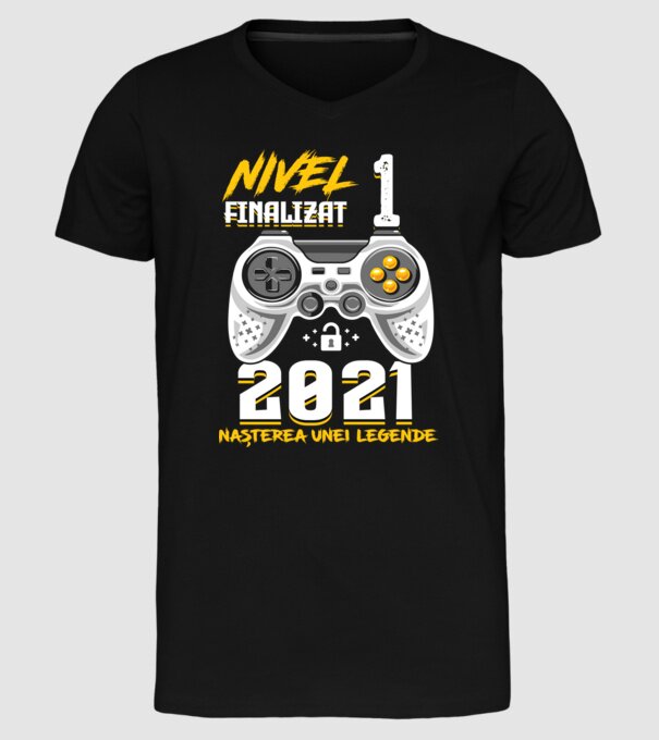 Nivel 1 finalizat. 2021 nașterea unei legende model negru pe tricou