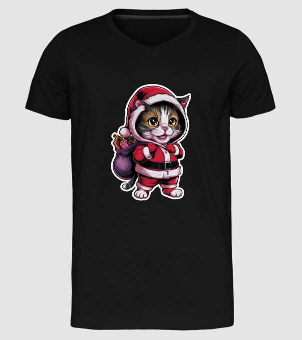 Santa Cat model negru pe tricou