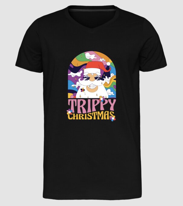 Trippy Christmas model negru pe tricou