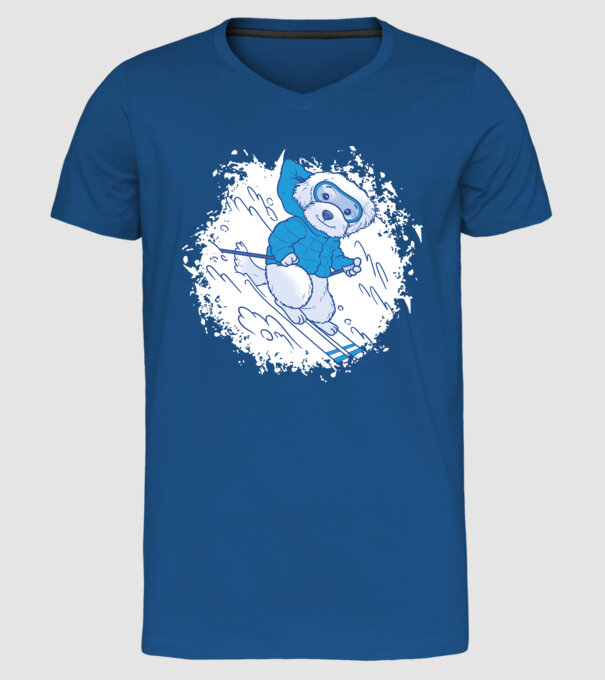 Câine drăguț schiind model albastru regal pe tricou