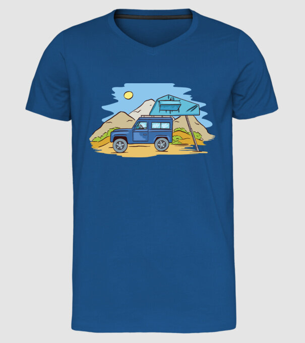 Mașină de camping model albastru regal pe tricou
