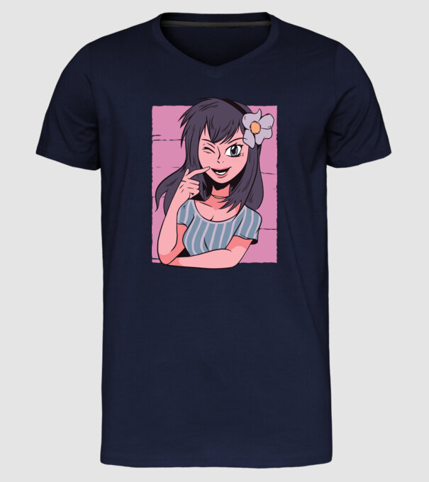 Fată Anime model albastru închis pe tricou