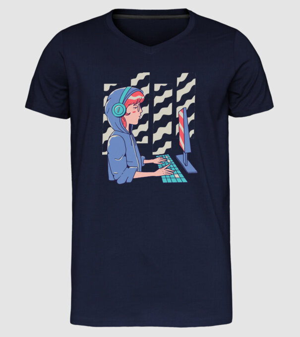 Anime Programator fată model albastru închis pe tricou