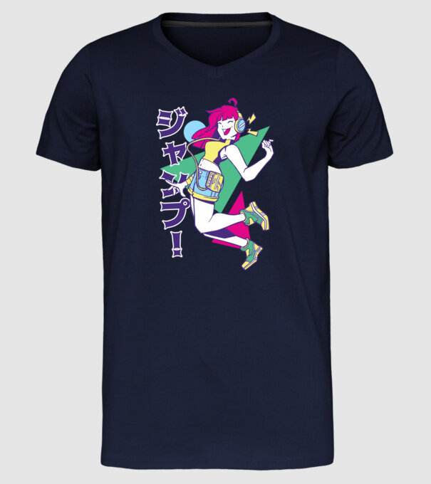 Anime fată retro model albastru închis pe tricou