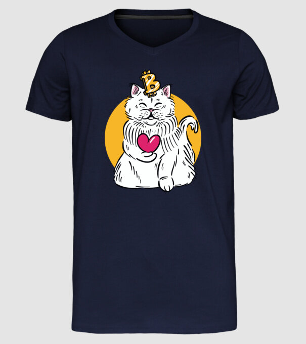 Pisică Bitcoin model albastru închis pe tricou