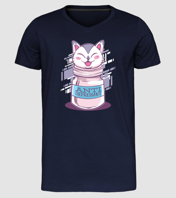Tabletă antidepresivă pisică model albastru închis pe tricou