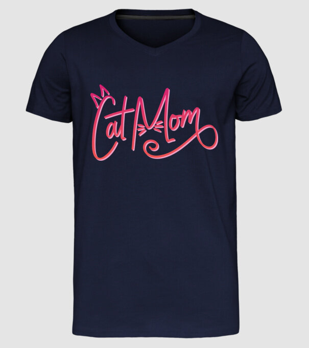 Mamă cu pisică model albastru închis pe tricou