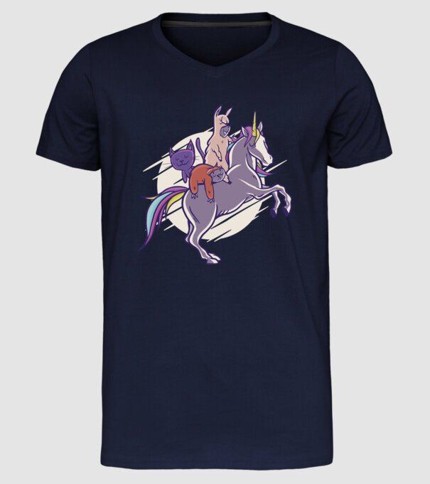Animale drăguțe pe Unicorn model albastru închis pe tricou