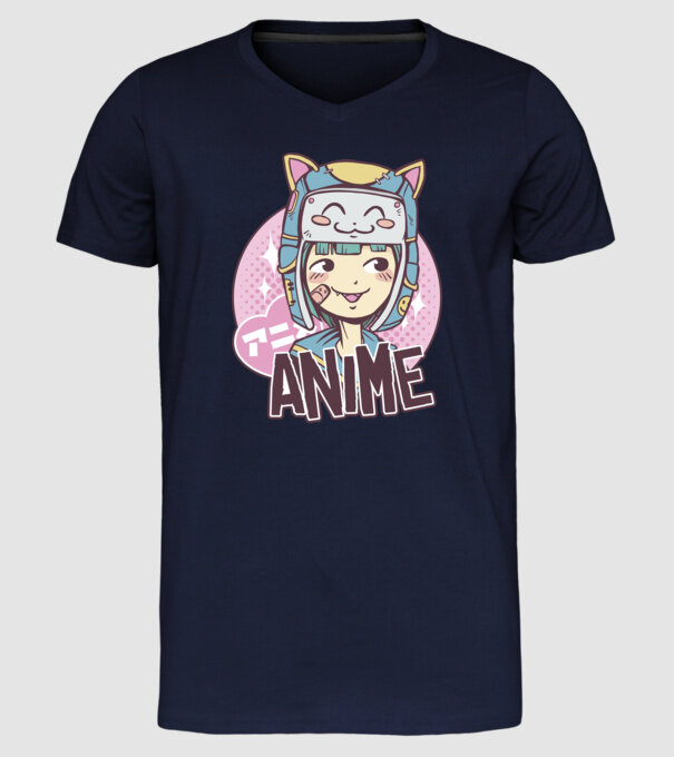 Fată drăguță Anime model albastru închis pe tricou