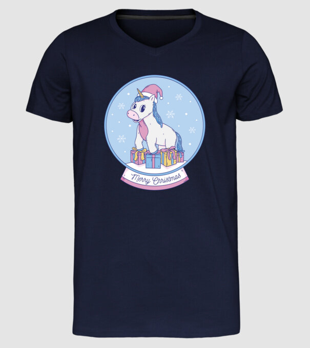 Glob de zăpadă drăguț, de Crăciun, cu Unicorn model albastru închis pe tricou