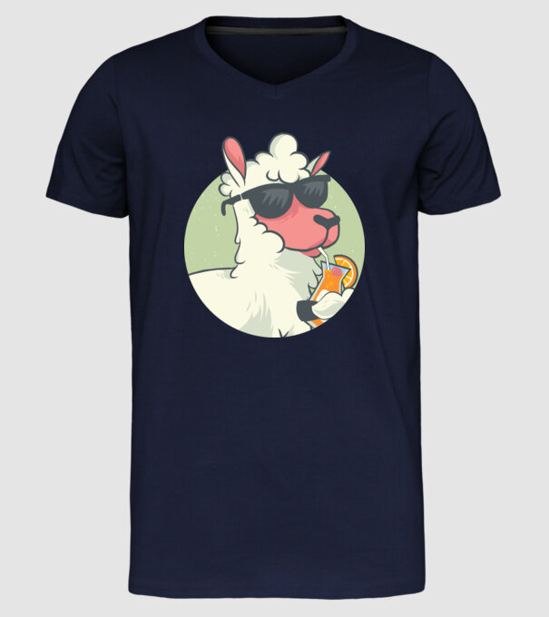 Lama drăguț cu cocktail tricou amuzant model albastru închis pe tricou