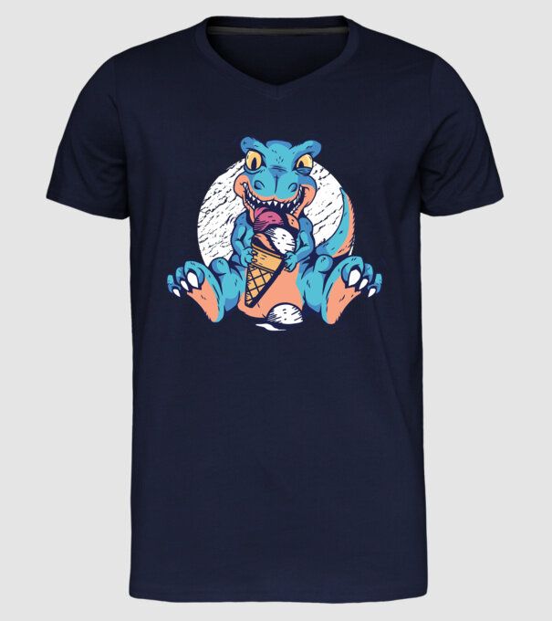 T-rex drăguț cu înghețată model albastru închis pe tricou