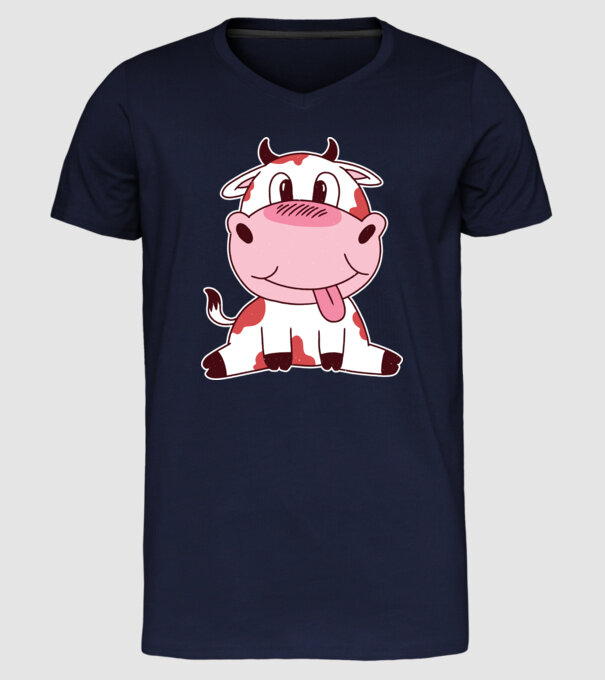 Vacă drăguță model albastru închis pe tricou