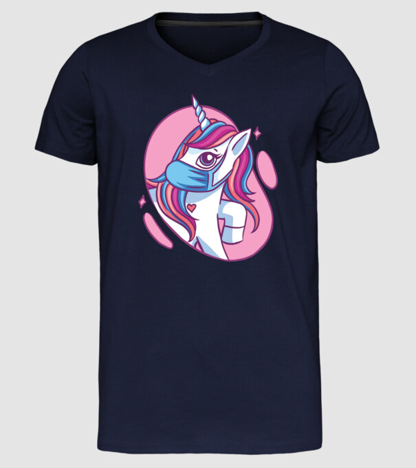 Unicorn drăguț cu mască model albastru închis pe tricou
