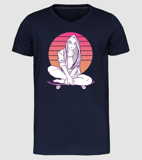 Fată Skateboarder model albastru închis pe tricou