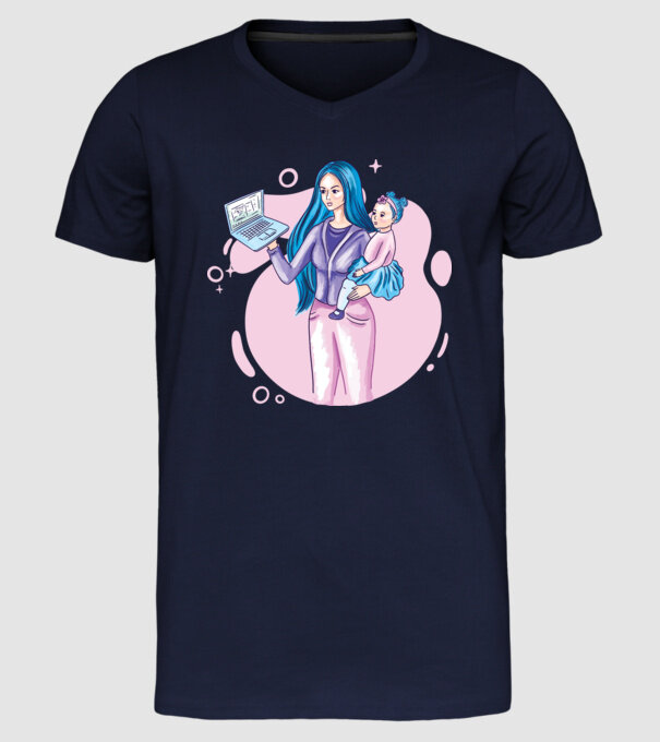 Mamă Lucrătoare model albastru închis pe tricou