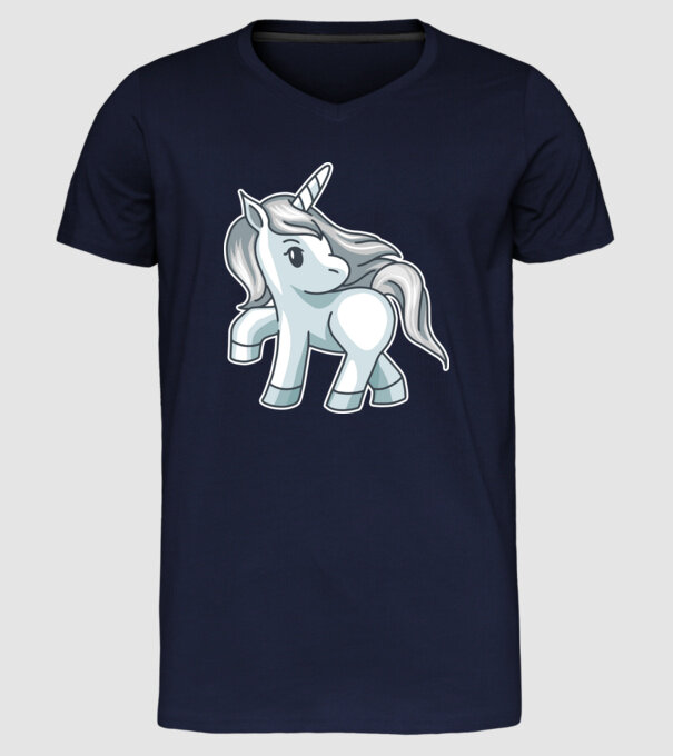 Unicorn de argint model albastru închis pe tricou