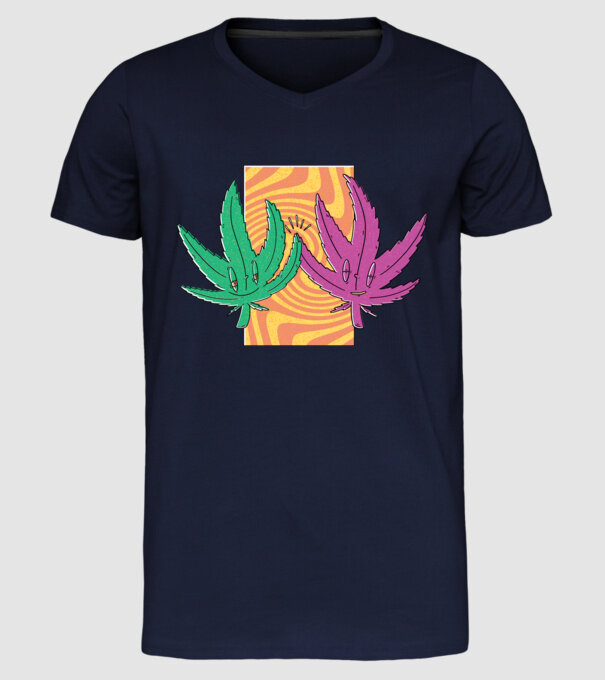 Frunze marijuana salut model albastru închis pe tricou