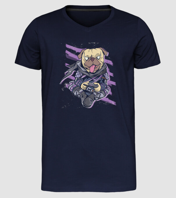 Mops Gamer model albastru închis pe tricou