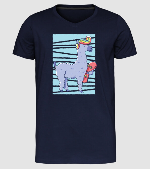 Lama Skateboarder model albastru închis pe tricou