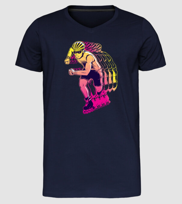 Concurent patine pe rotile model albastru închis pe tricou