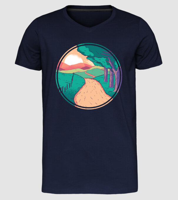 Drum spre casă la apus de soare model albastru închis pe tricou
