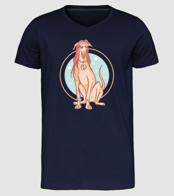 Câine Ogar Hippy model albastru închis pe tricou