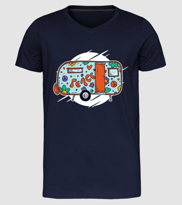 Autorulotă Hippi model albastru închis pe tricou