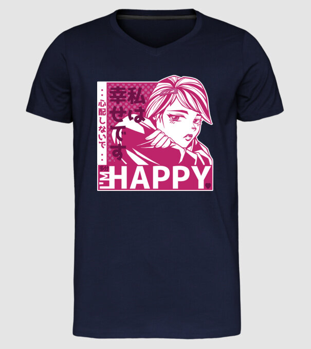 'I''m happy fată Anime antisocială' model albastru închis pe tricou