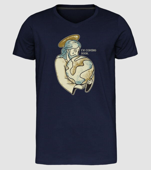 Jesus is coming soon - Isus vine în curând model albastru închis pe tricou