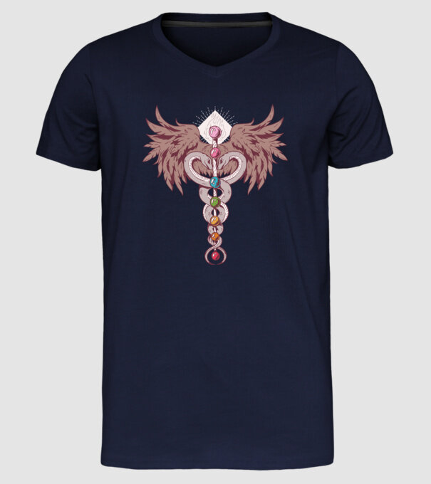 Chakra yoga model albastru închis pe tricou